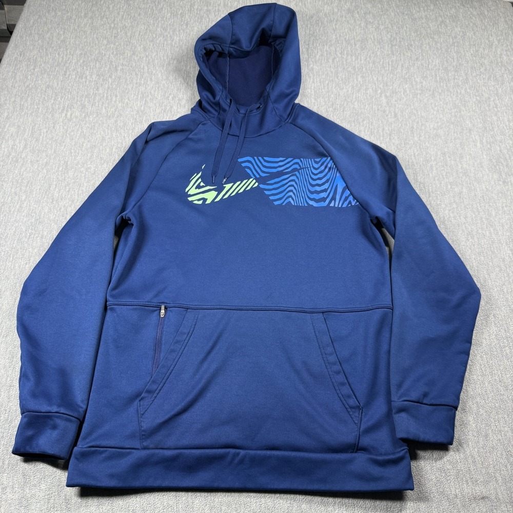 Nike Hoodie Mens Medium Blue Dri-Fit Standard Fit Therma Fleece Training Athleti